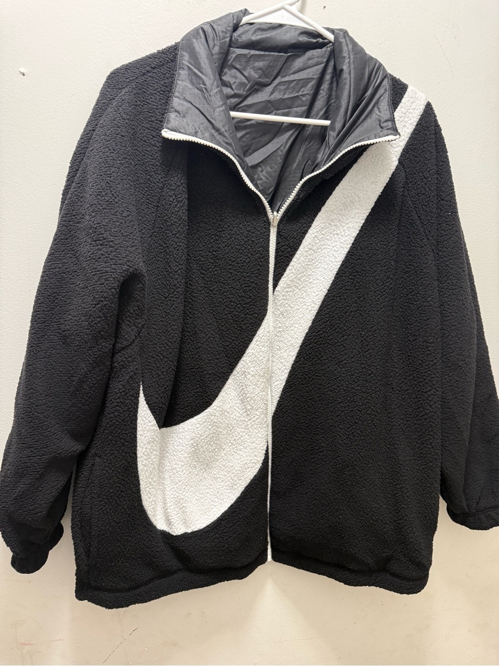 Nike Black Sherpa Reversible Jacket with White Logo Tag